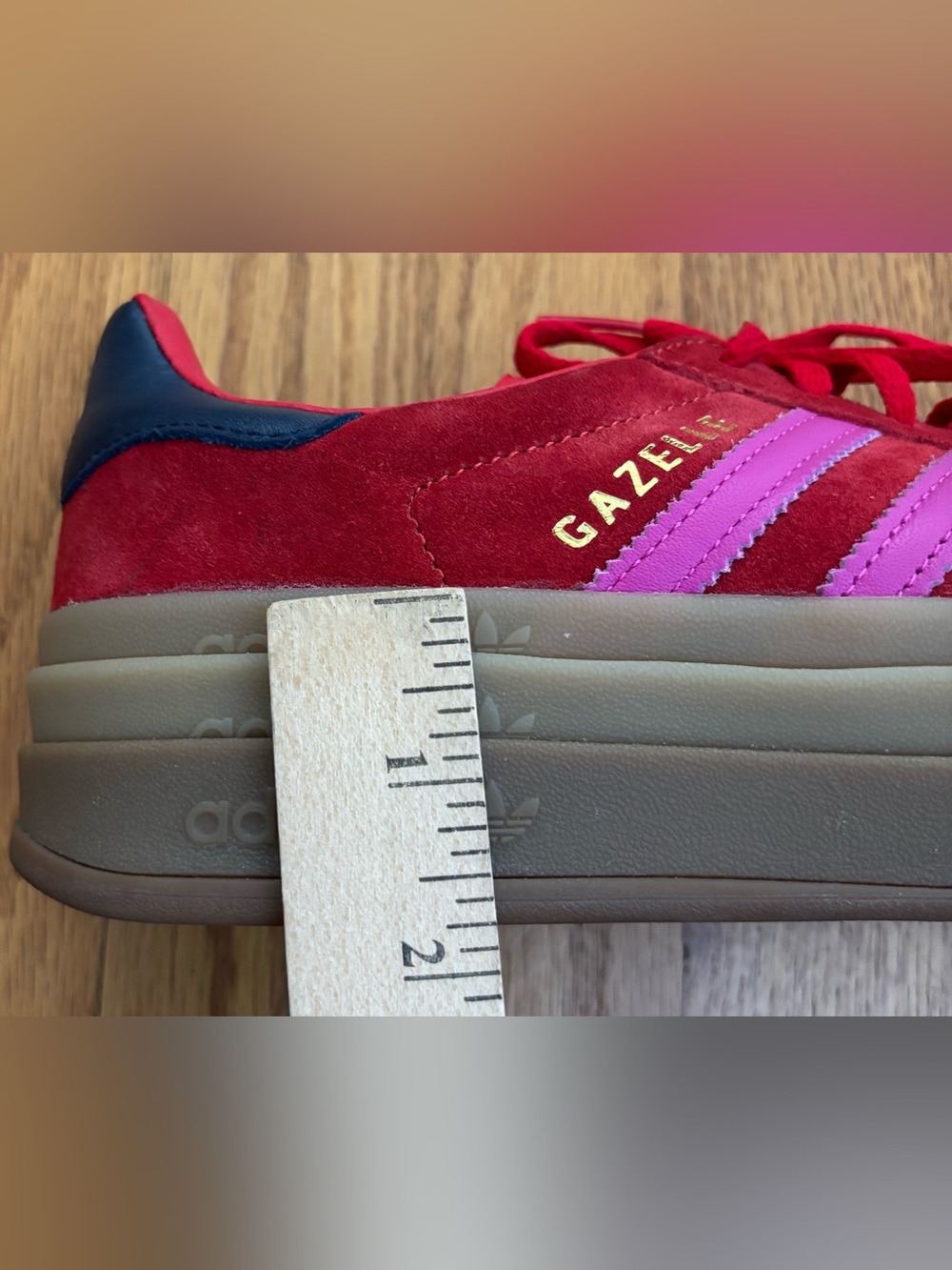 Adidas Gazelle Sneakers Women’s 8.5 Red/Pink/Blue Platform Suede JH9665 Shoe - Picture 6 of 7